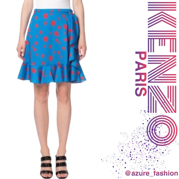 KENZO Cobalt Blue Soft Rose Print Ruffle Skirt!